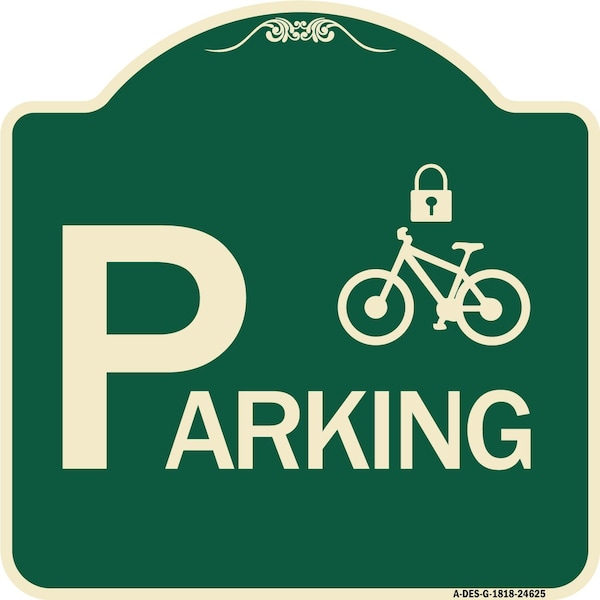 Parking With Cycle and Lock Symbol Heavy-Gauge Aluminum Architectural Sign, 18" x 18", G-1818-24625